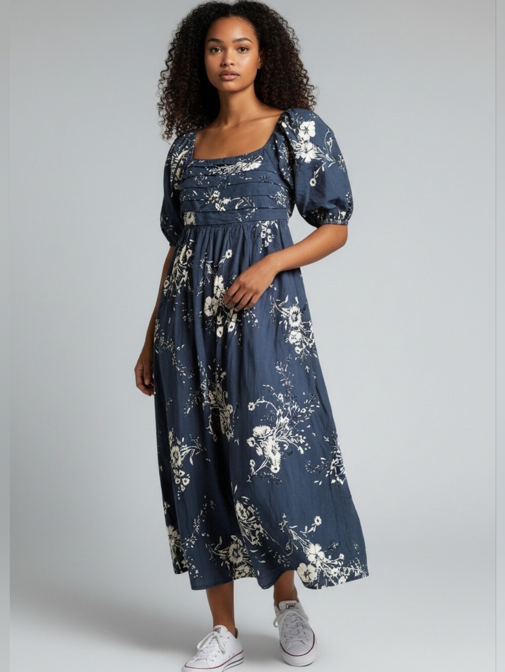 Maurices Navy Floral Square-Neck Maxi Dress